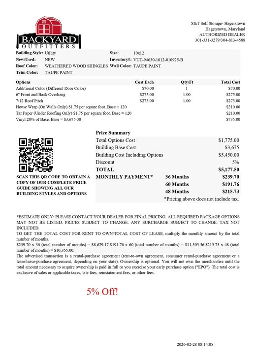 10x12 vinyl utility shed on sale price