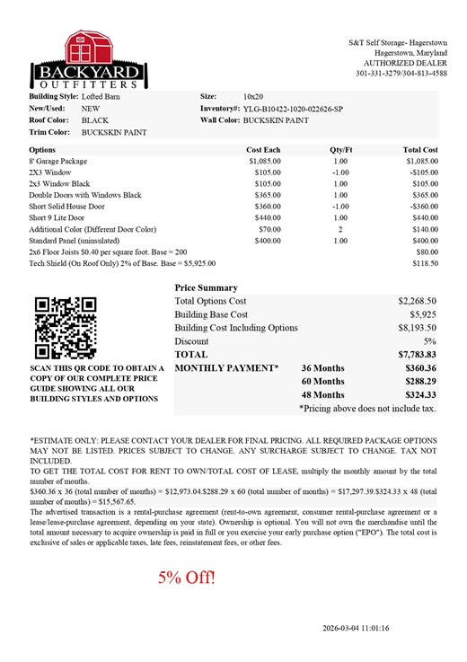 10x20 lofted garage on sale price