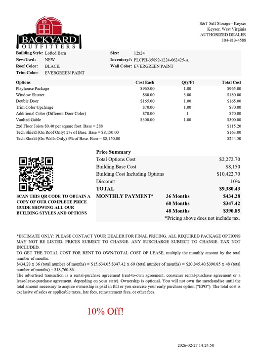 12x24 utility with playhouse on sale price