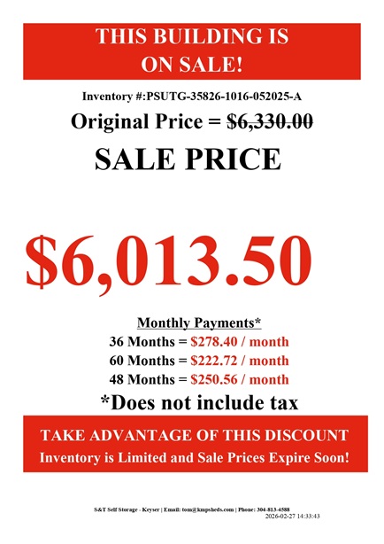 10x16 utility with dormer rent to own