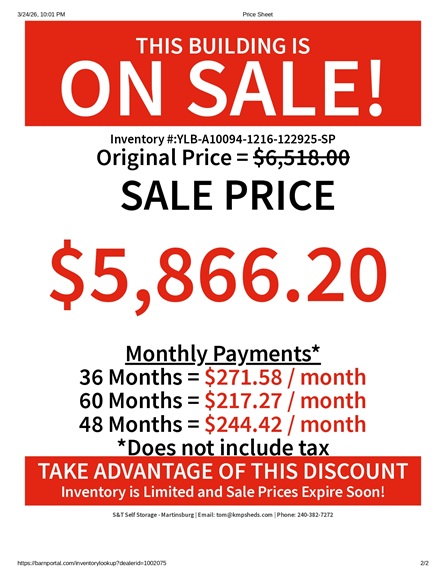 rent to own 12x16 lofted barn