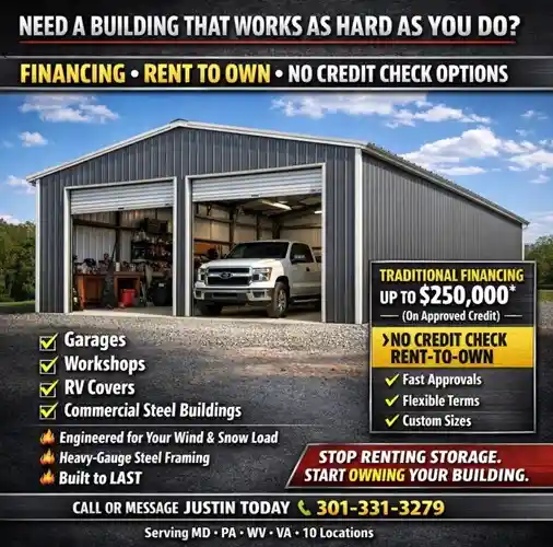 call Justin for metal or steel buildings for sale in Maryland