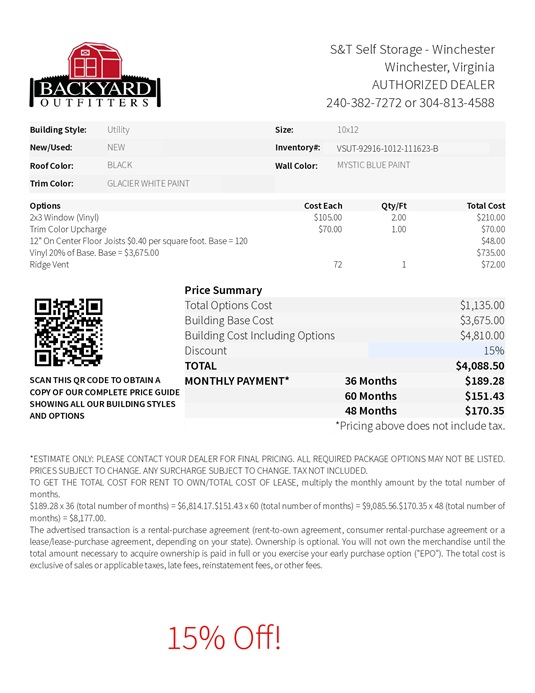 10x12 vinyl utility on sale price