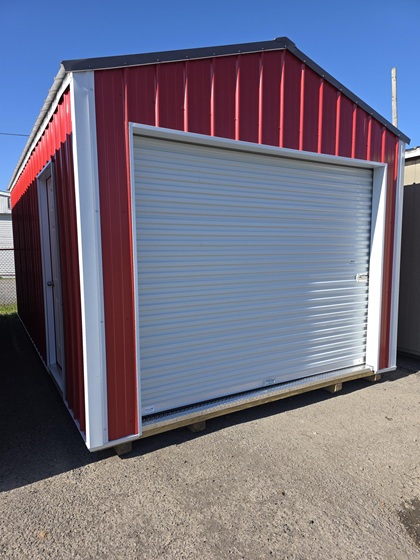 garage with metal siding