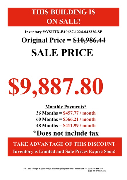 rent to own 12x24 garage utility with 8 foot walls