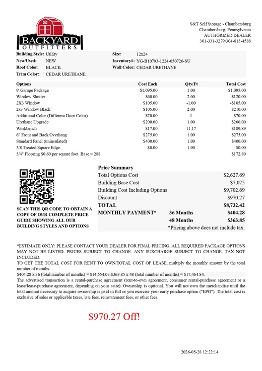 12x24 garage utility on sale price