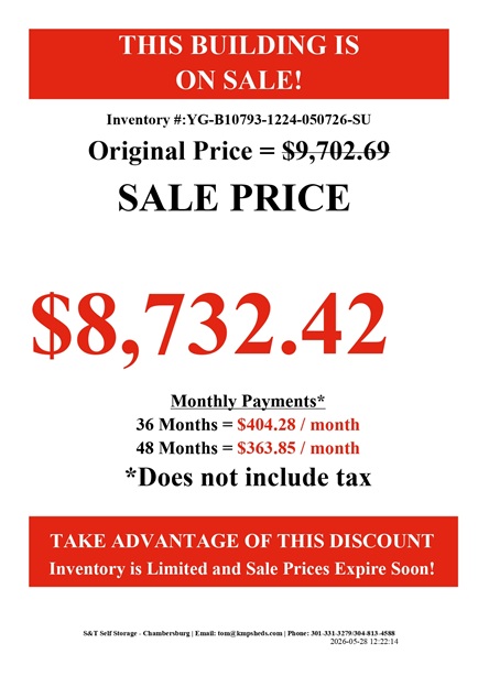 rent to own 12x24 garage utility in PA
