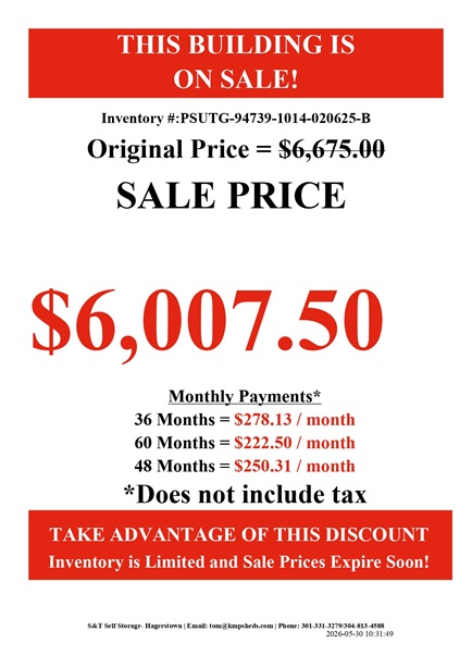 rent to own 10x14 utility with dormer package in MD
