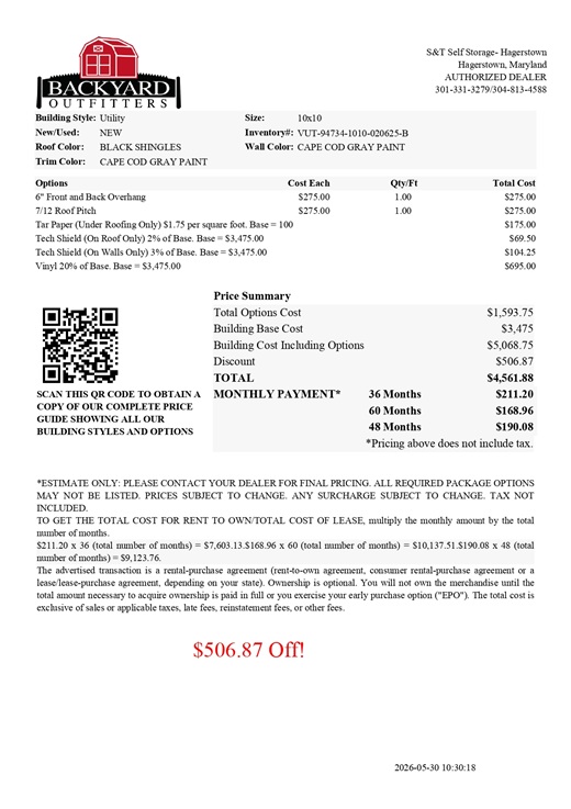 10x10 vinyl utility on sale price in MD