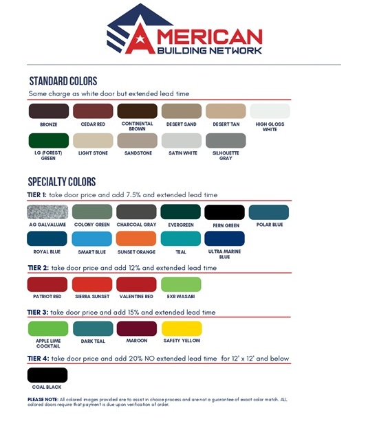 American Building Network garage door color choices