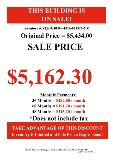 rent to own 10x16 lofted barn with metal siding