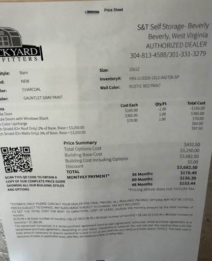 10x12 barn on sale price in WV