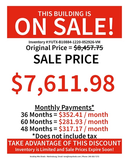 rent to own 12x20 garage utility with 8 foot walls
