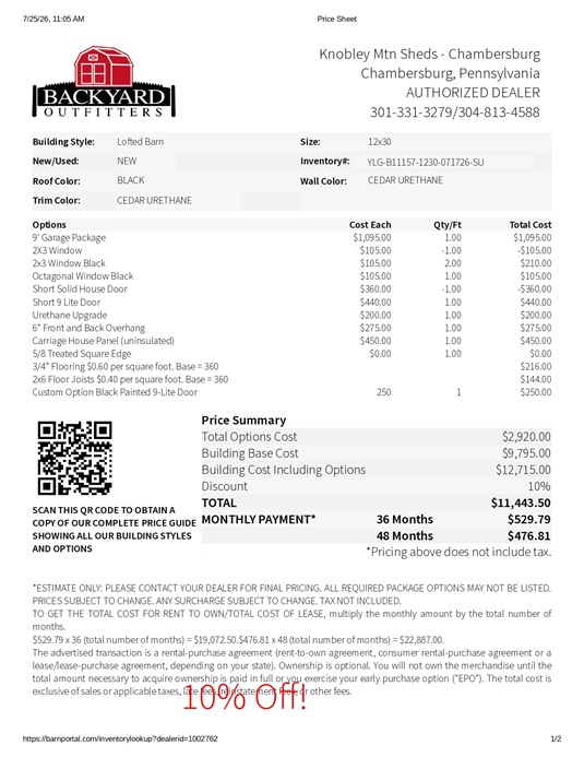 12x30 lofted garage on sale price