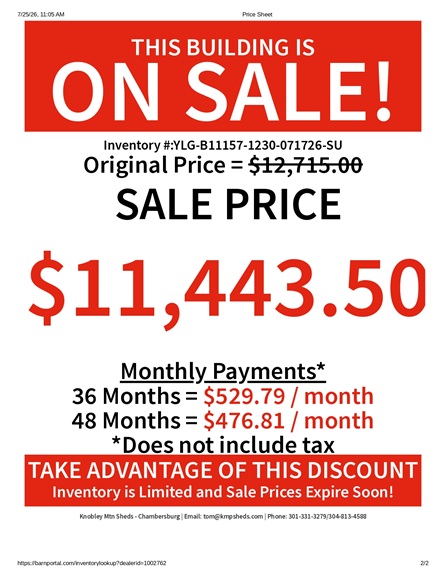 rent to own 12x30 lofted garage in Chambersburg PA