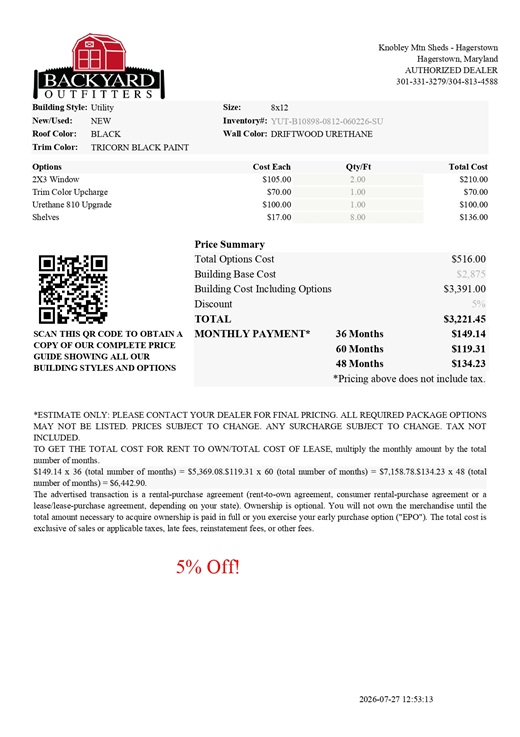 8x12 utility on sale price