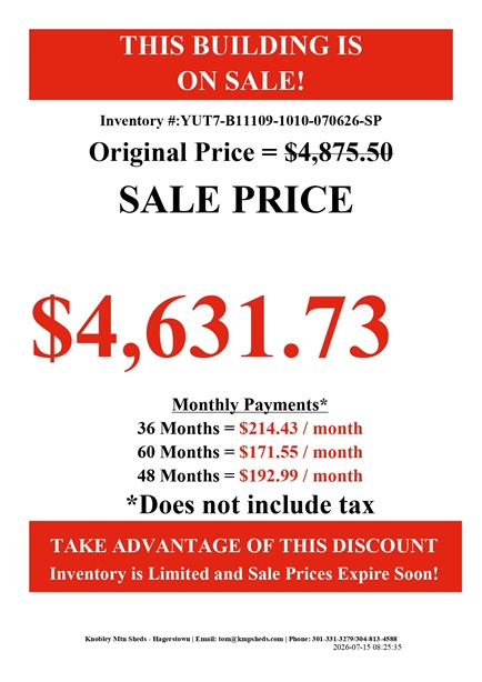 rent to own 10x10 utility with 7 foot walls in MD