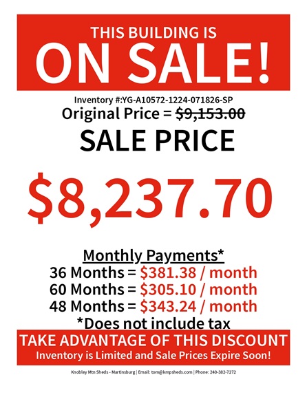 rent to own 12x24 utility with 9 foot garage package