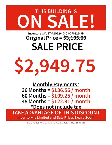 rent to own 8x8 utility shed with 7 foot walls