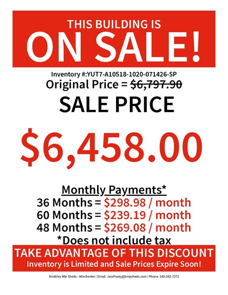 rent to own 10x20 utility with 7 foot walls