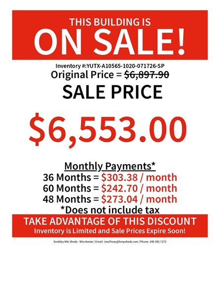 rent to own 10x20 utility with 8 foot walls in Virginia