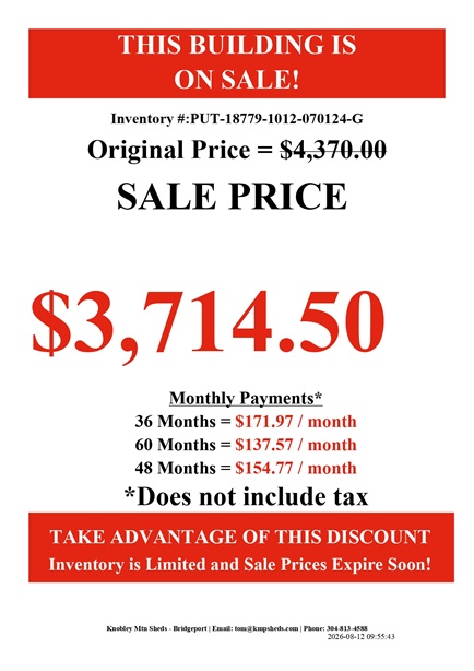 rent to own 10x12 utility with 7 foot walls in WV