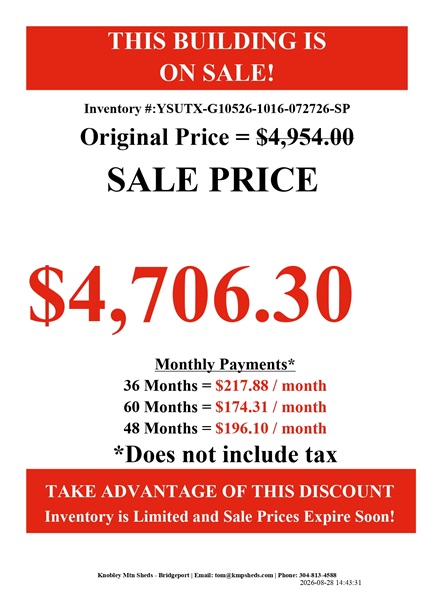 rent to own 10x16 utility with 8 foot walls in WV