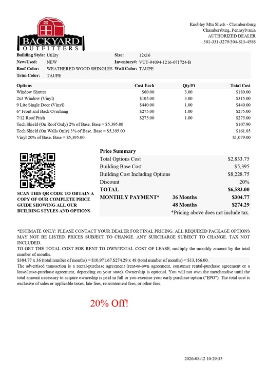 12x16 utility with vinyl siding on sale price