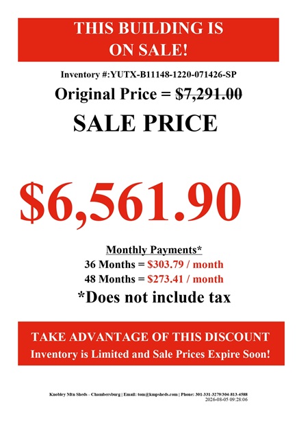 rent to own 12x20 utility with 8 foot walls