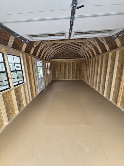12x24 lofted garage with carriage house panel and windows