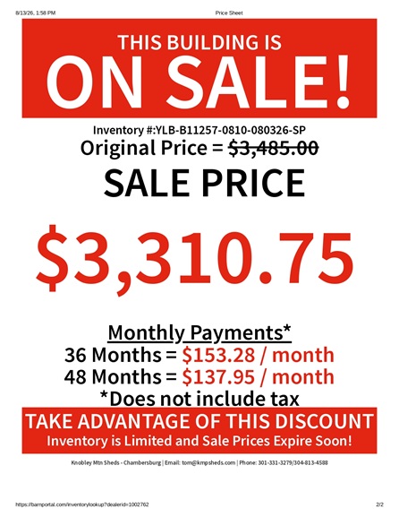 rent to own 8x10 lofted barns in PA