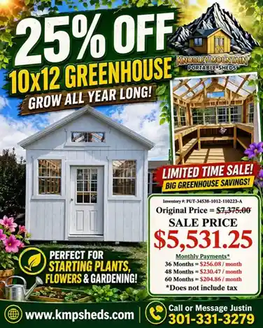 on sale 25% off 10x12 greenhouse for sale in Hagerstown Maryland