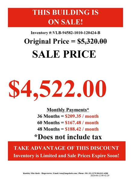 rent to own 10x10 lofted barn with vinyl siding in MD