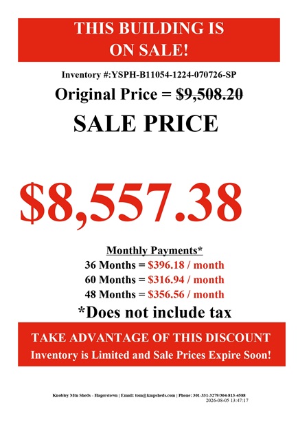 rent to own 12x24 utility with side porch in Maryland