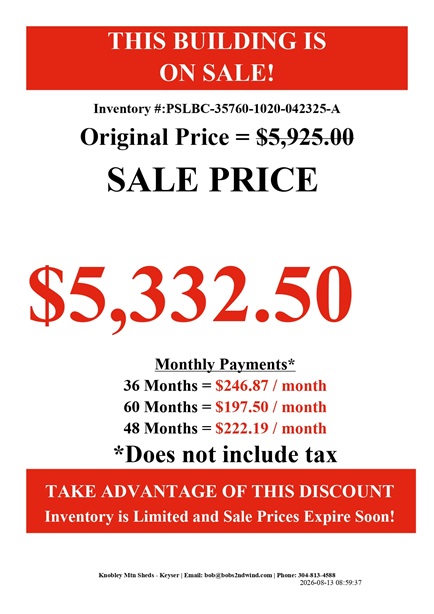 rent to own 10x20 lofted barn with side porch in WV