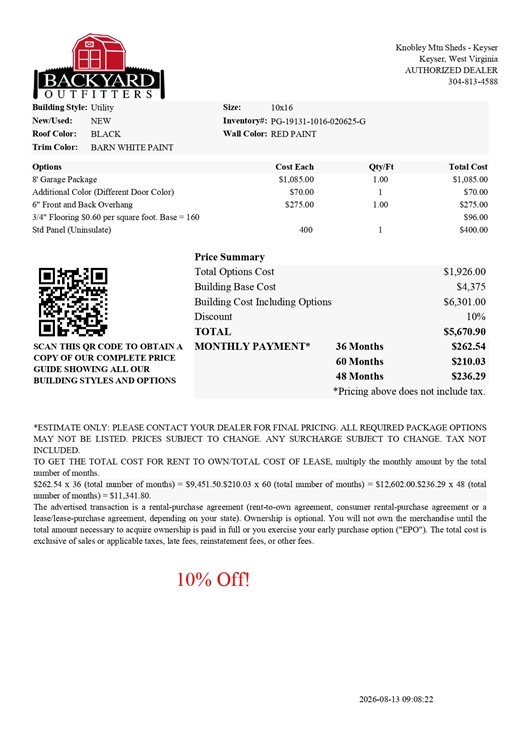 10x16 garage utility on sale price