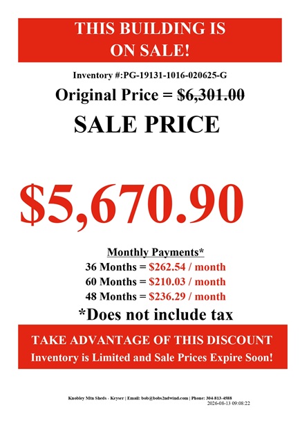 rent to own 10x16 garage utility in WV