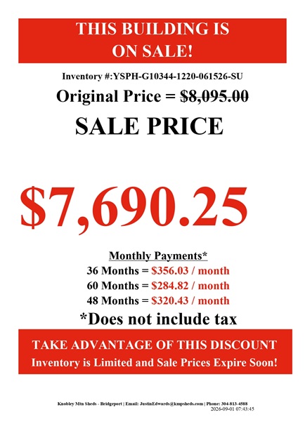rent to own 12x20 utility with side porch in WV