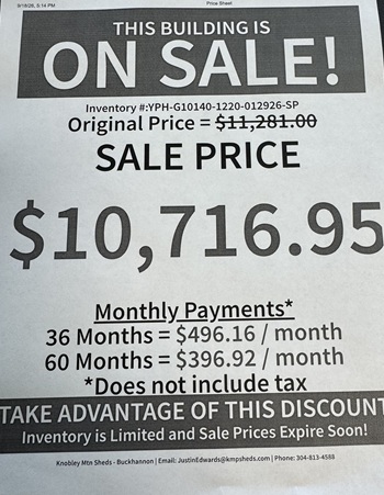 rent to own 12x20 utility with playhouse package in WV