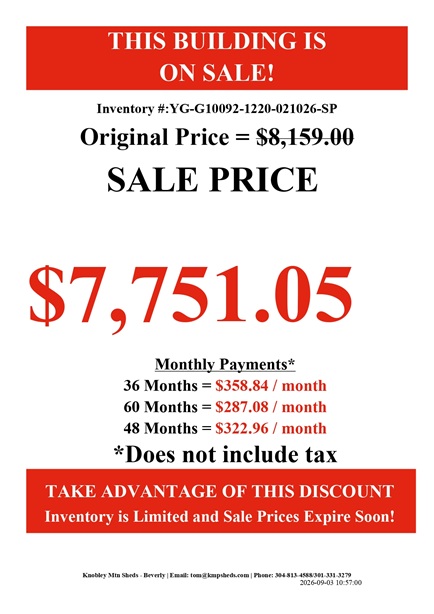 rent to own 12x20 utility with 9 foot garage