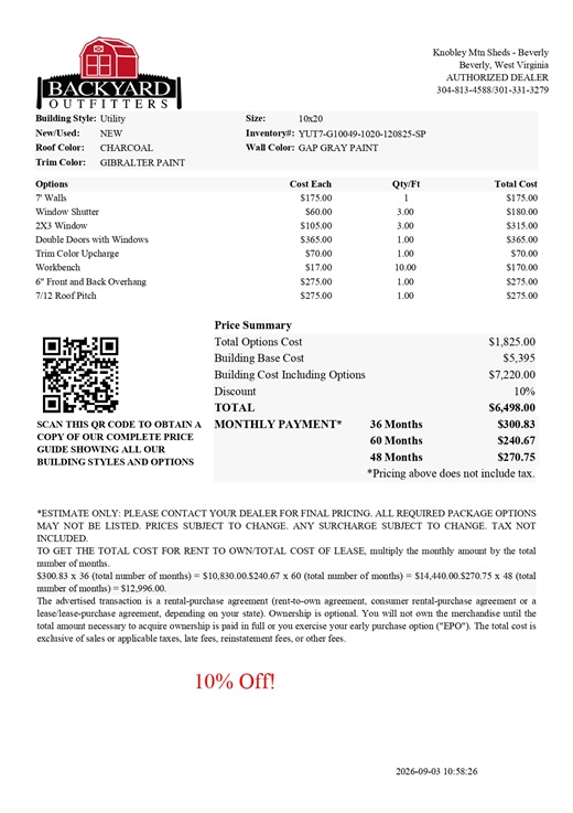 10x20 utility on sale price