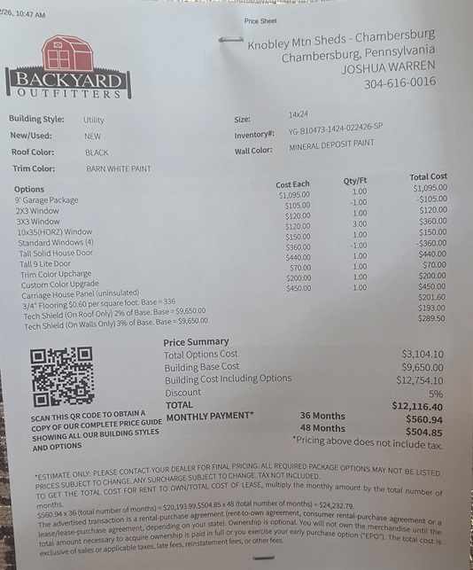 14x24 garage utility on sale price in PA
