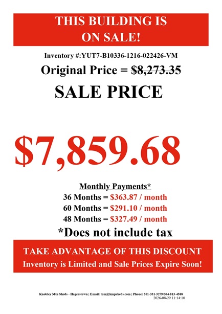 rent to own 12x16 garage utility in Maryland