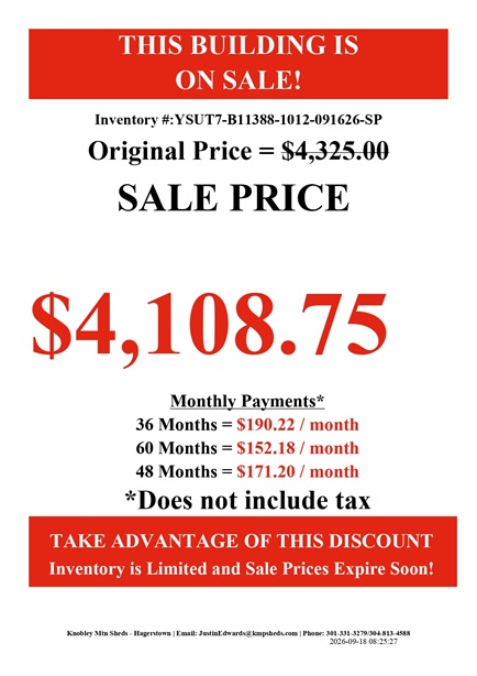 rent to own 10x12 utility with 7 foot walls in Maryland