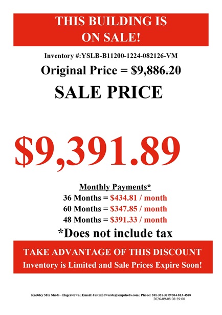 rent to own 12x24 lofted barn with metal siding in MD