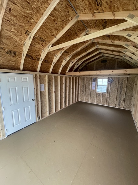 look inside 12x20 lofted barn with 9 foot garage