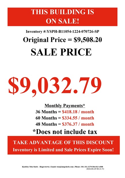 rent to own 12x24 utility with side porch in MD