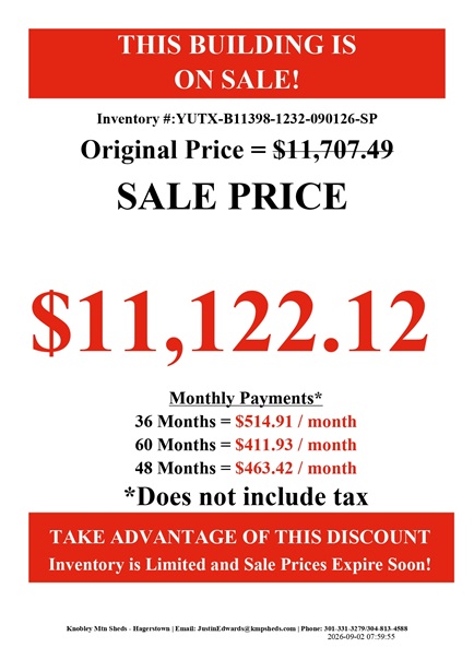 rent to own 12x32 utility shed with 8 foot walls
