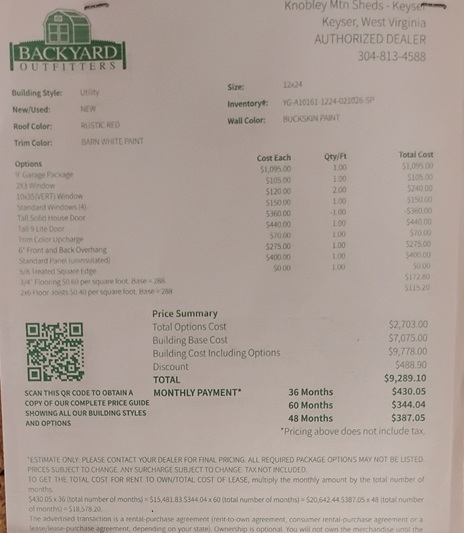 12x24 garage utility on sale price