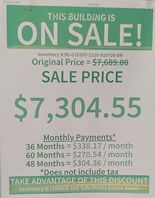 rent to own 12x20 utility with 9 foot garage and metal siding